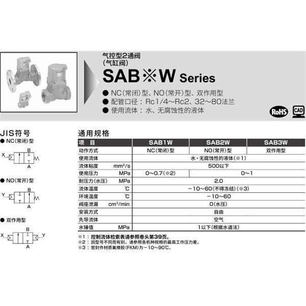 CKD喜開理氣控型2通閥（氣缸閥）SAB3W-25A-0B