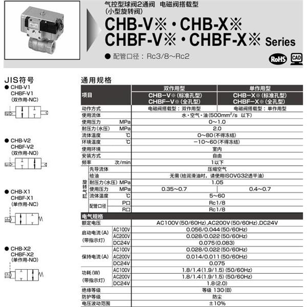 CKD喜開(kāi)理氣控式球閥2?3通 CHB-V1-10-OB-AC100V
