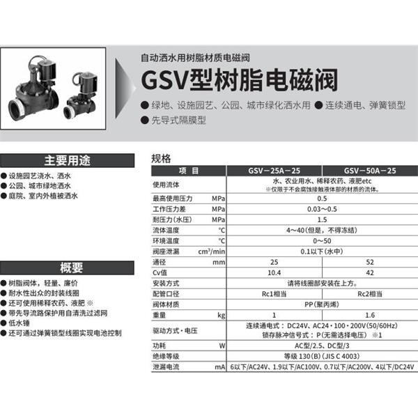 CKD喜開理自動(dòng)灑水用樹脂制電磁閥GSV-50A-25P-AC24V