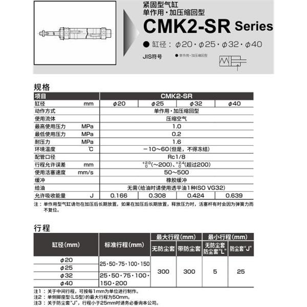 CKD喜開理緊固型氣缸CMK2-SR-FB-20-100-T0H-R-JI