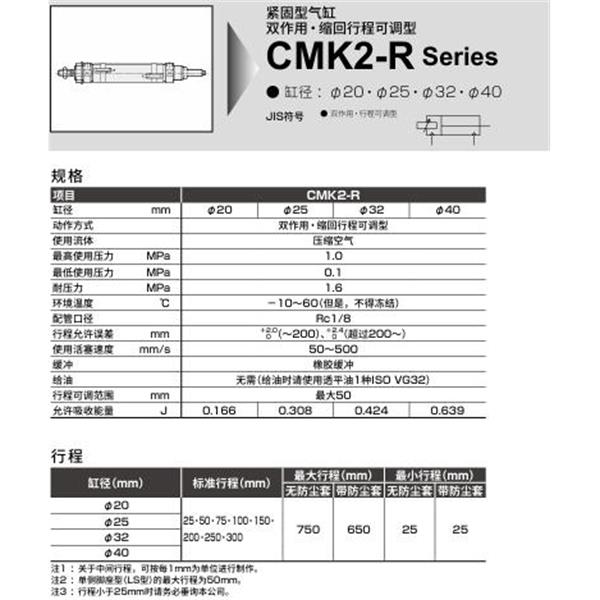 CKD喜開理緊固型氣缸CMK2-R-FA-20-50-25-J-I
