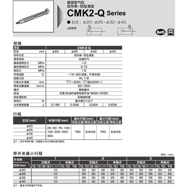 CKD喜開理緊固型氣缸CMK2-Q-CB-40-25-R-T0H-R-JI