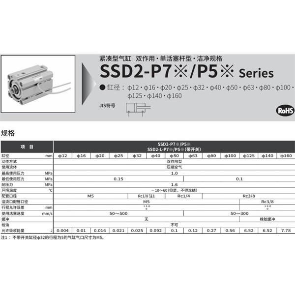 CKD喜開(kāi)理緊湊型氣缸SSD2-L-50-5-T0H-R-NP5