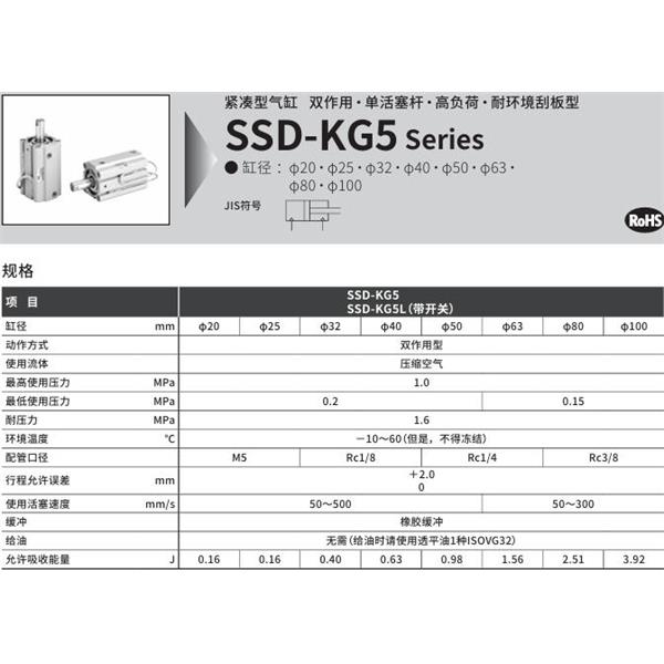 CKD喜開理超級緊湊型氣缸SSD-KG5-100-5-N-LB-I