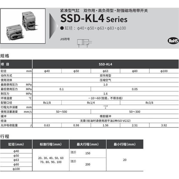 CKD喜開理超級緊湊型氣缸SSD-KL4-63-40-V0-D-N-LB-I
